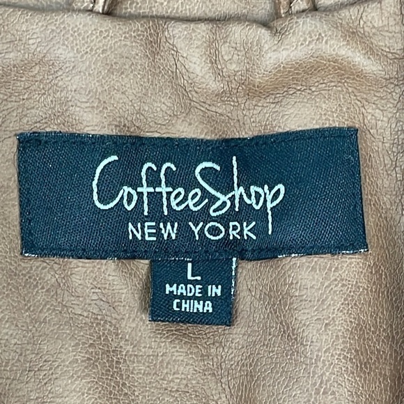 Coffee Shop Faux Leather Vegan Jacket Boho Moto Lace Up Ties Brown Sz L - Picture 12 of 14